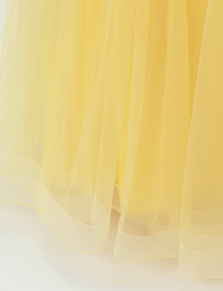 TWEED DRESS(ツイードドレス)のレモンイエローロングドレス・チュール｜TB1746-LYWのスカート裾拡大画像です。