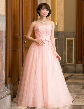 TWEED DRESS(ツイードドレス)のペールピンクロングドレス・チュール｜TB1746-PPKの全身正面画像です。