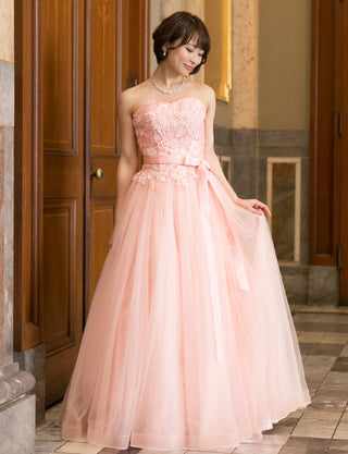 TWEED DRESS(ツイードドレス)のペールピンクロングドレス・チュール｜TB1746-PPKの全身正面画像です。