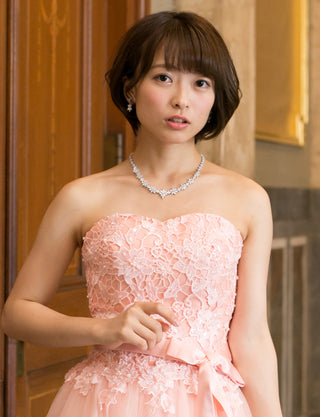 TWEED DRESS(ツイードドレス)のペールピンクロングドレス・チュール｜TB1746-PPKの上半身正面画像です。