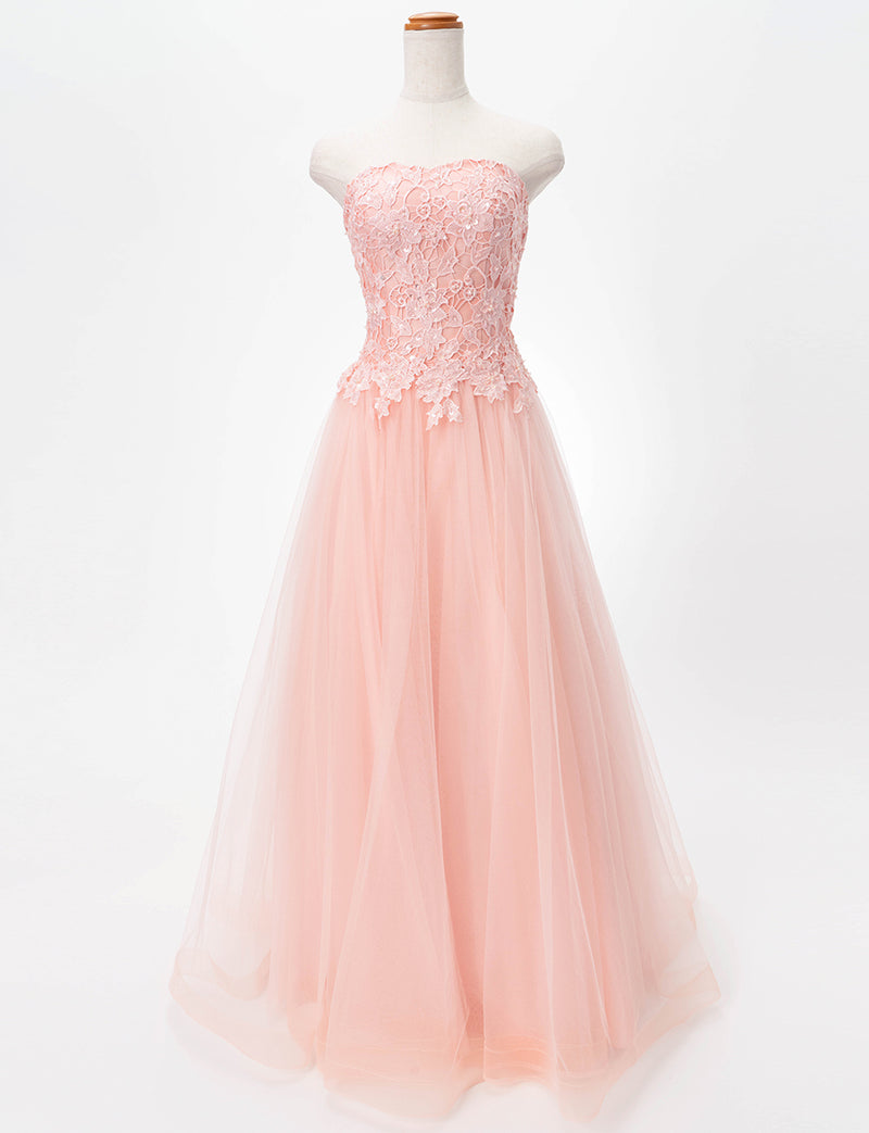 TWEED DRESS(ツイードドレス)のペールピンクロングドレス・チュール｜TB1746-PPKのトルソー全身正面画像です。