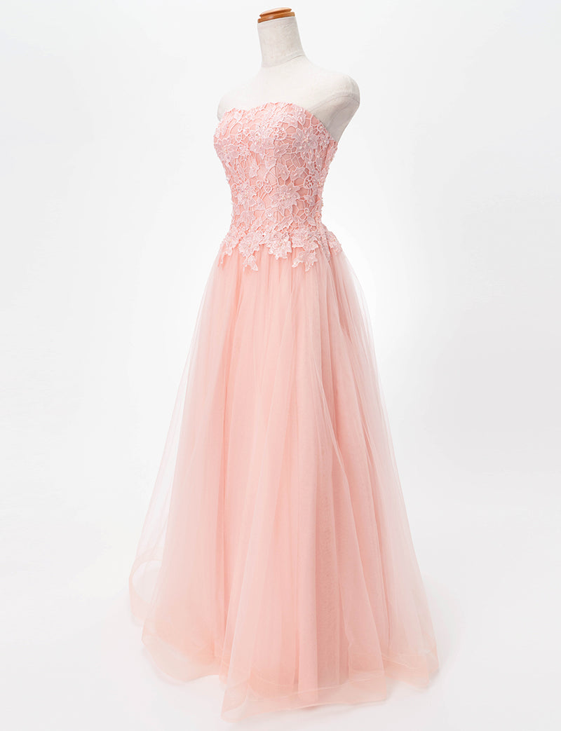 TWEED DRESS(ツイードドレス)のペールピンクロングドレス・チュール｜TB1746-PPKのトルソー全身斜め画像です。
