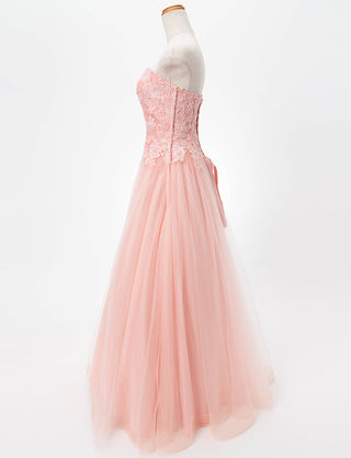TWEED DRESS(ツイードドレス)のペールピンクロングドレス・チュール｜TB1746-PPKのトルソー全身側面画像です。
