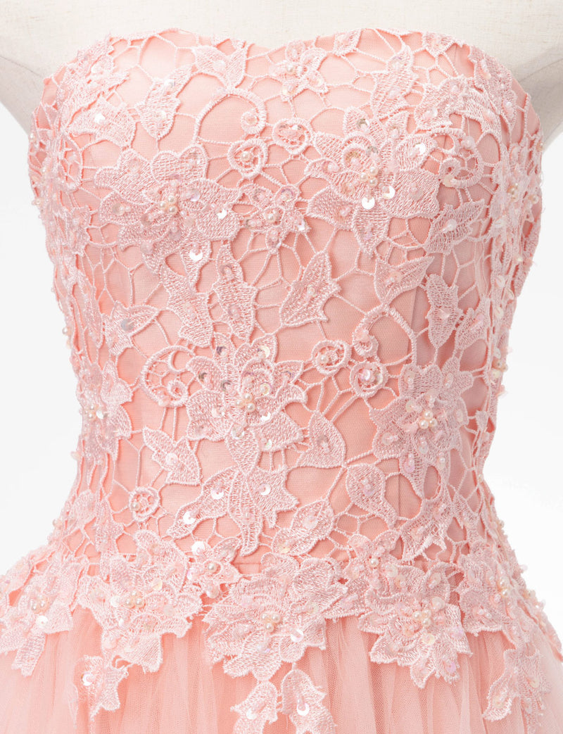 TWEED DRESS(ツイードドレス)のペールピンクロングドレス・チュール｜TB1746-PPKのトルソー上半身正面画像です。