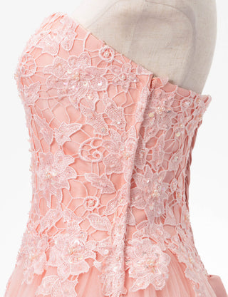TWEED DRESS(ツイードドレス)のペールピンクロングドレス・チュール｜TB1746-PPKのトルソー上半身側面画像です。