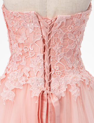 TWEED DRESS(ツイードドレス)のペールピンクロングドレス・チュール｜TB1746-PPKのトルソー上半身背面画像です。