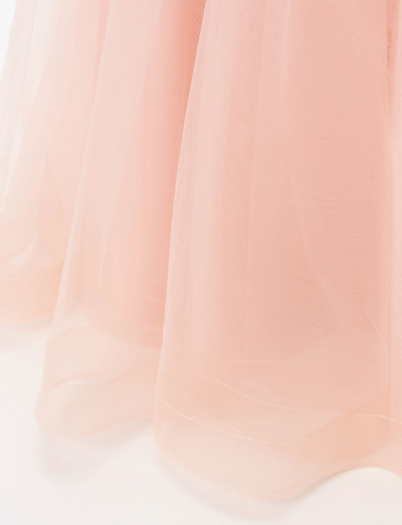 TWEED DRESS(ツイードドレス)のペールピンクロングドレス・チュール｜TB1746-PPKのスカート裾拡大画像です。