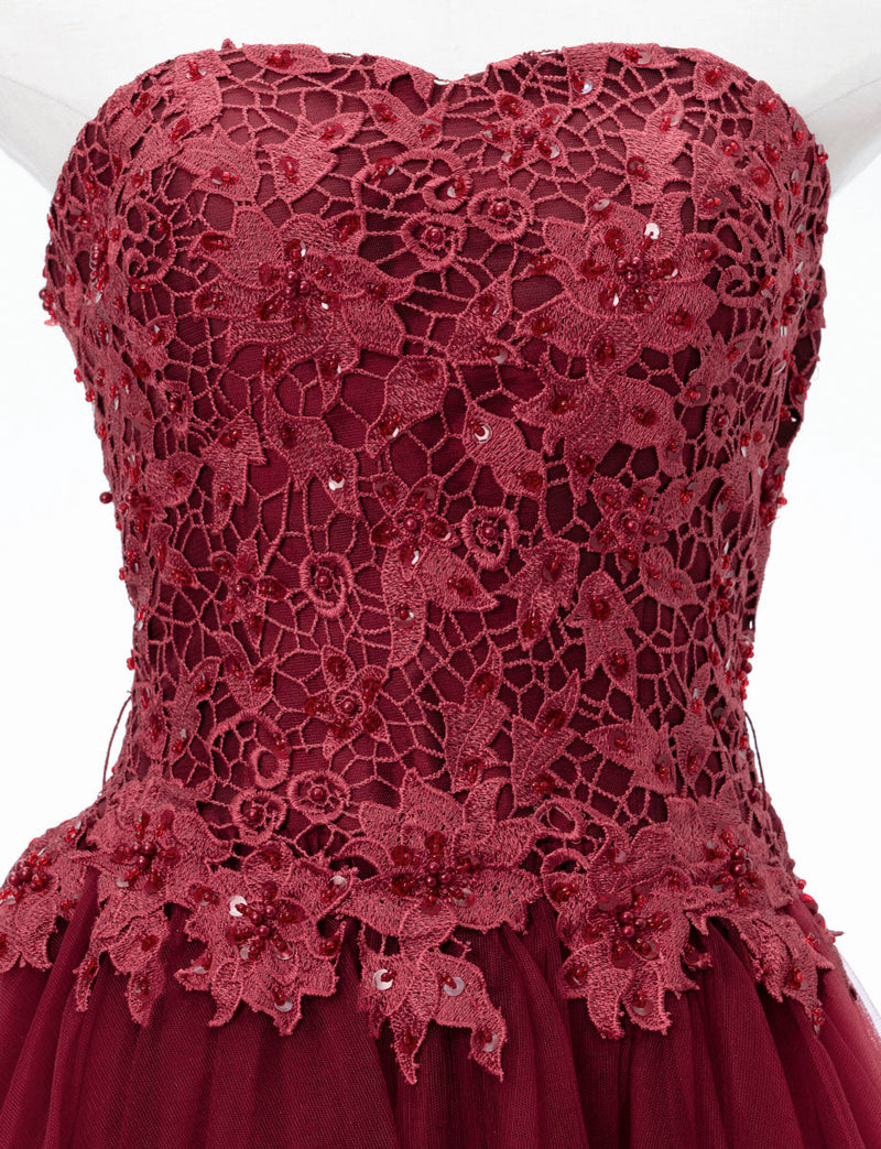 TWEED DRESS(ツイードドレス)のワインレッドロングドレス・チュール｜TB1746-WRDのトルソー上半身正面画像です。