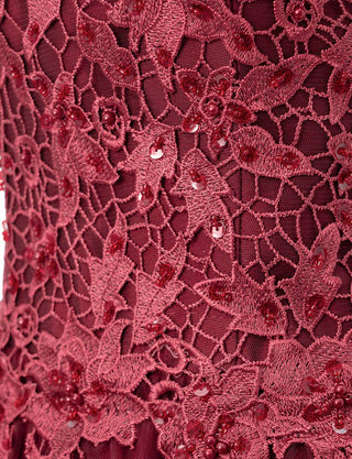 TWEED DRESS(ツイードドレス)のワインレッドロングドレス・チュール｜TB1746-WRDの上半身装飾拡大画像です。