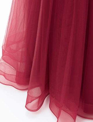 TWEED DRESS(ツイードドレス)のワインレッドロングドレス・チュール｜TB1746-WRDのスカート裾拡大画像です。