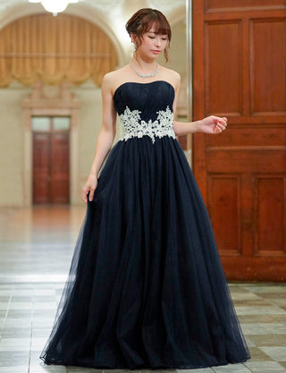 TWEED DRESS(ツイードドレス)のダークネイビーロングドレス・チュール｜TB1751-DNYの全身正面画像です。