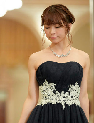 TWEED DRESS(ツイードドレス)のダークネイビーロングドレス・チュール｜TB1751-DNYの上半身正面画像です。