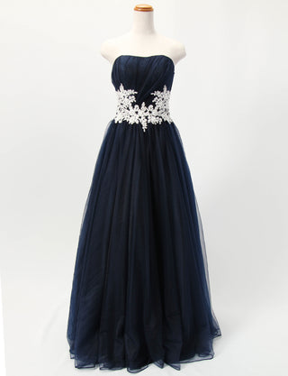 TWEED DRESS(ツイードドレス)のダークネイビーロングドレス・チュール｜TB1751-DNYのトルソー全身正面画像です。
