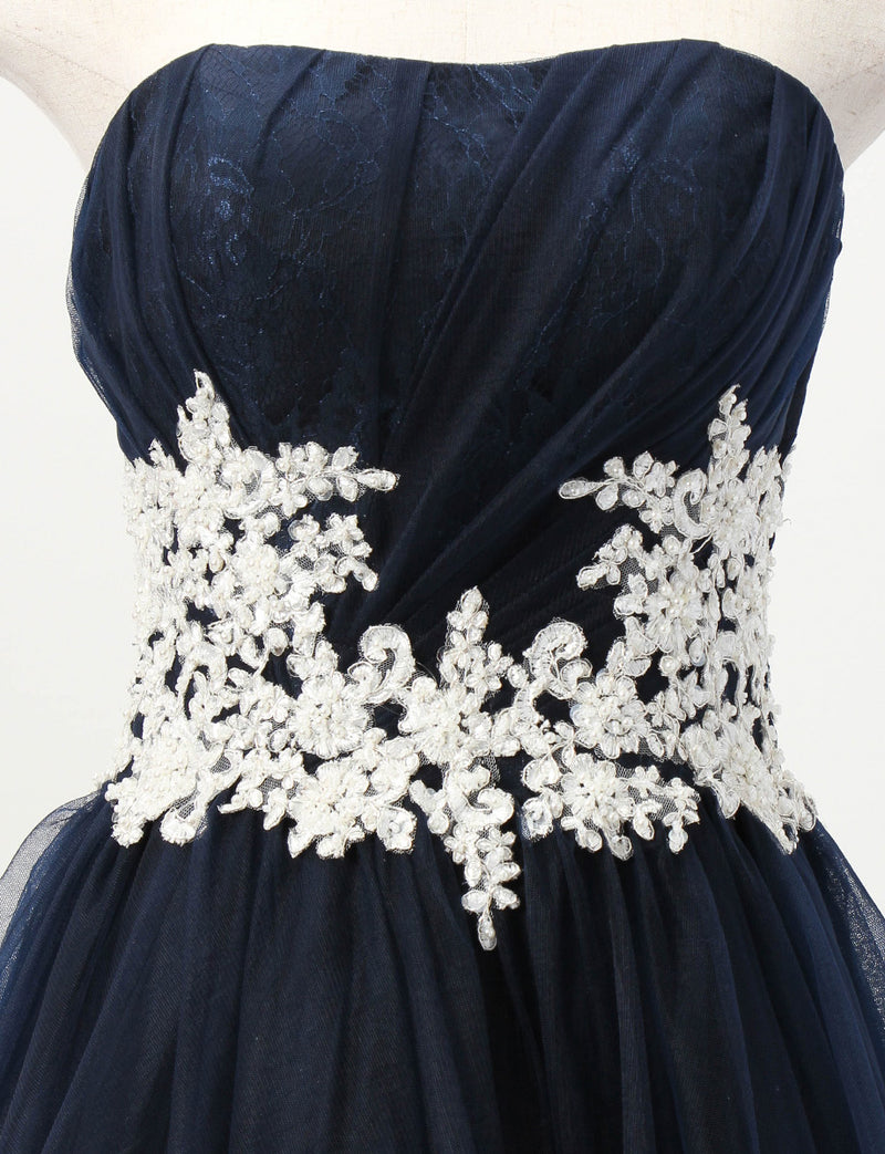 TWEED DRESS(ツイードドレス)のダークネイビーロングドレス・チュール｜TB1751-DNYのトルソー上半身正面画像です。