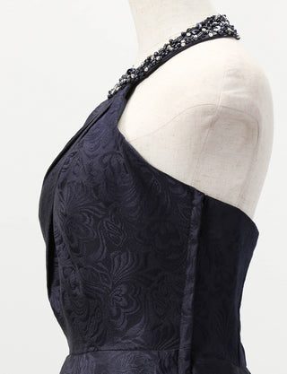 TWEED DRESS(ツイードドレス)のダークネイビーロングドレス・ジャガード｜TB1747-DNYのトルソー上半身側面画像です。