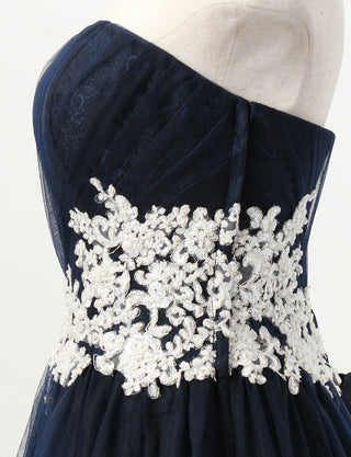 TWEED DRESS(ツイードドレス)のダークネイビーロングドレス・チュール｜TB1751-DNYのトルソー上半身側面画像です。