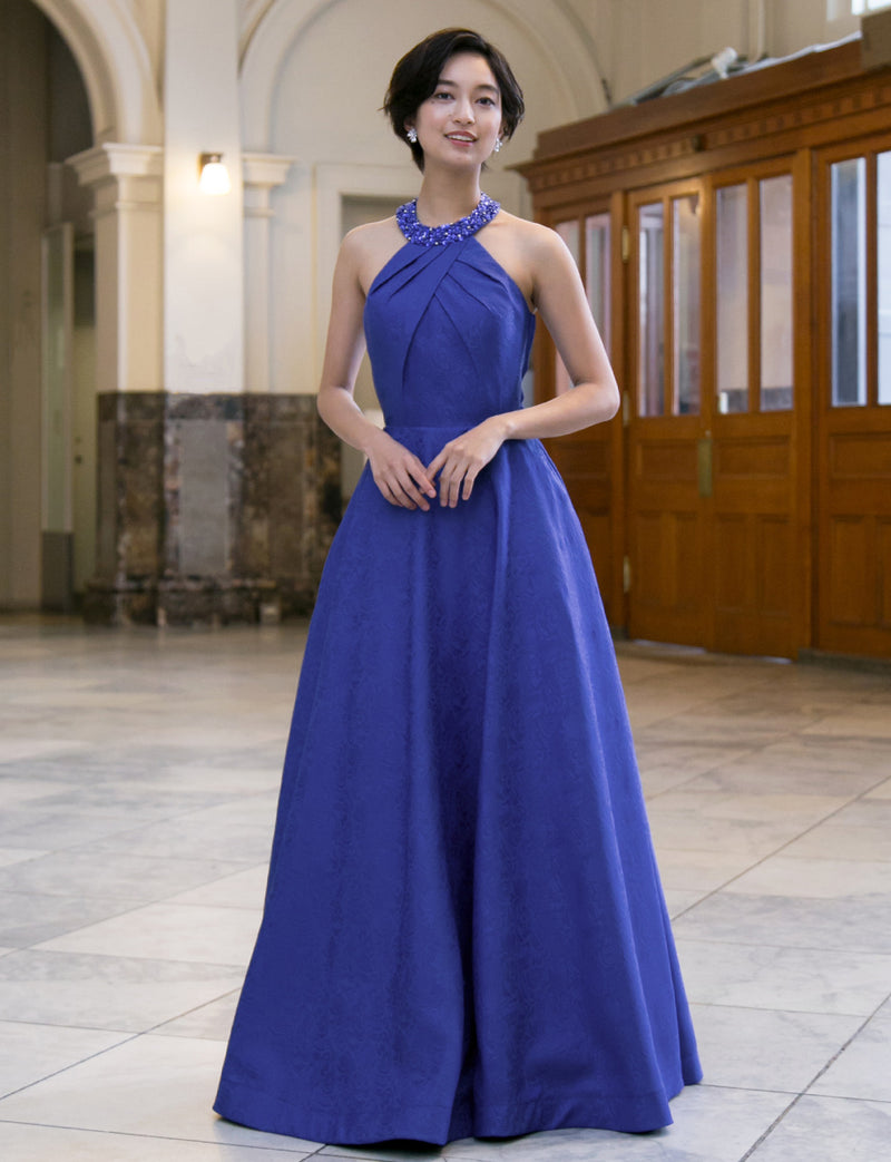 TWEED DRESS(ツイードドレス)のロイヤルブルーロングドレス・ジャガード｜TB1747-RBLの全身正面画像です。