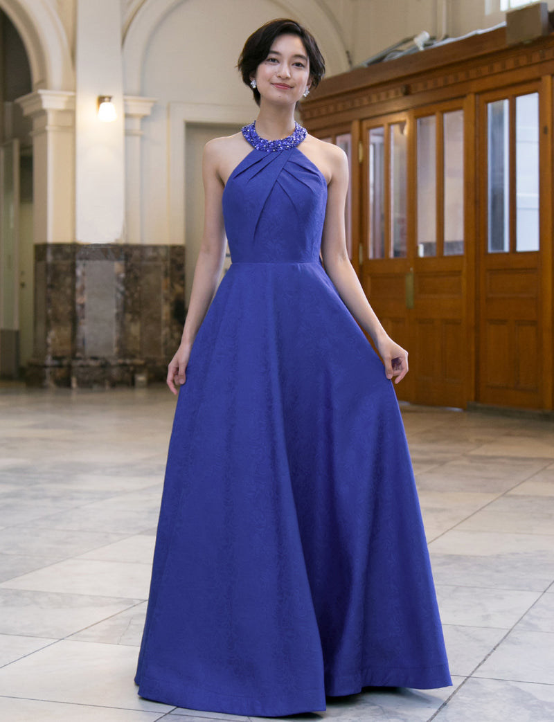 TWEED DRESS(ツイードドレス)のロイヤルブルーロングドレス・ジャガード｜TB1747-RBLの全身正面画像です。