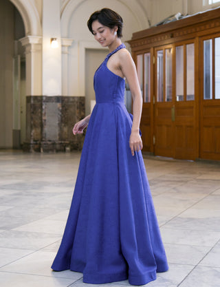 TWEED DRESS(ツイードドレス)のロイヤルブルーロングドレス・ジャガード｜TB1747-RBLの全身側面画像です。