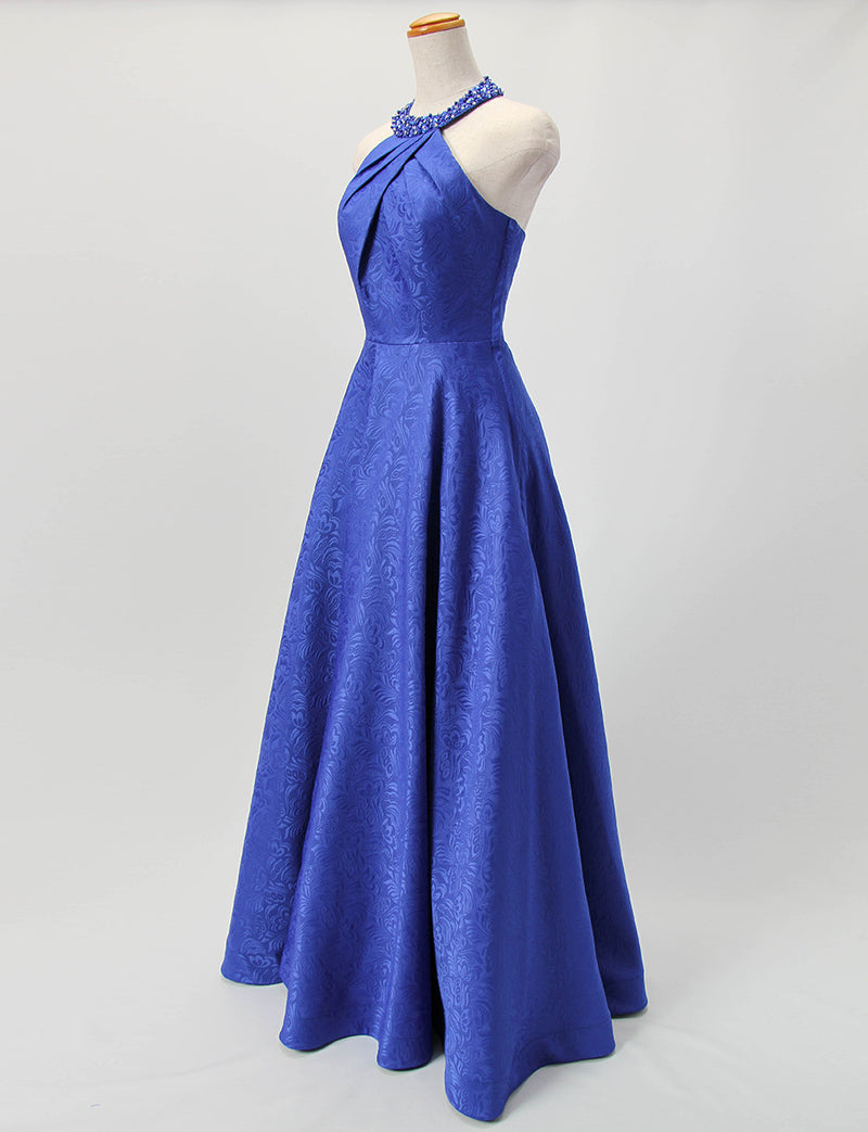 TWEED DRESS(ツイードドレス)のロイヤルブルーロングドレス・ジャガード｜TB1747-RBLのトルソー全身斜め画像です。