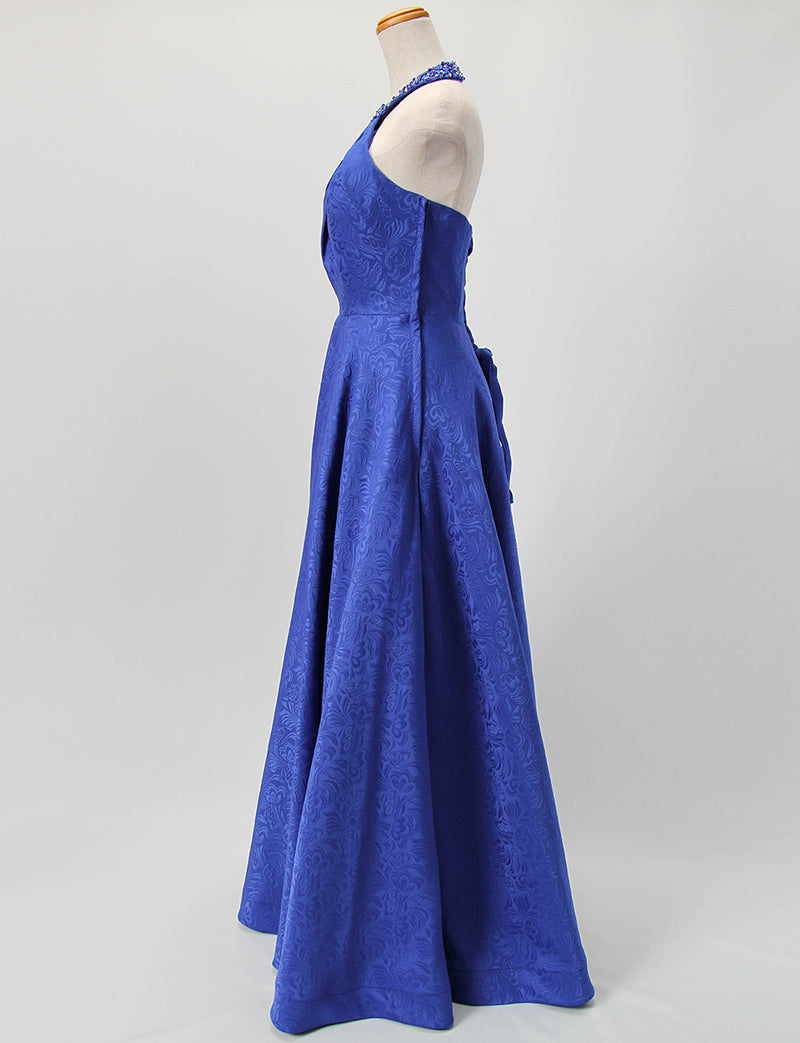 TWEED DRESS(ツイードドレス)のロイヤルブルーロングドレス・ジャガード｜TB1747-RBLのトルソー全身側面画像です。