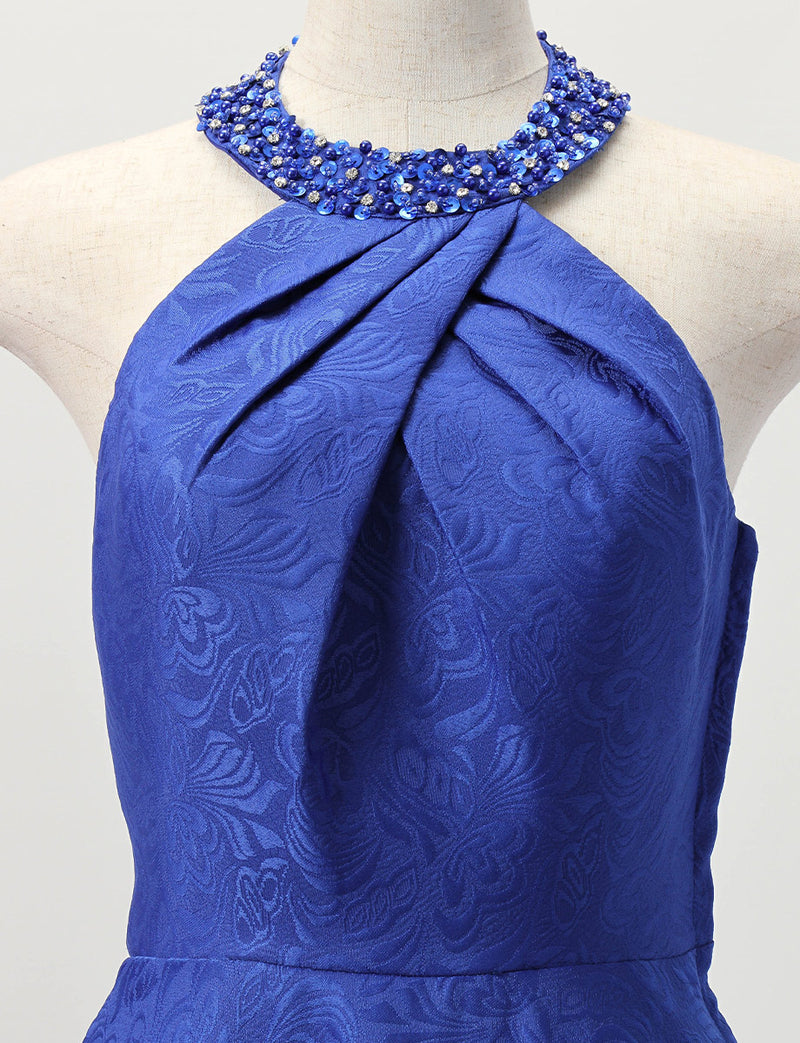 TWEED DRESS(ツイードドレス)のロイヤルブルーロングドレス・ジャガード｜TB1747-RBLのトルソー上半身正面画像です。