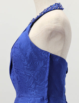 TWEED DRESS(ツイードドレス)のロイヤルブルーロングドレス・ジャガード｜TB1747-RBLのトルソー上半身側面画像です。
