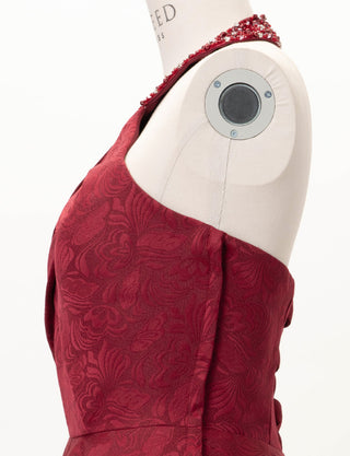 TWEED DRESS(ツイードドレス)のワインレッドロングドレス・ジャガード｜TB1747-WRDのトルソー上半身側面画像です。