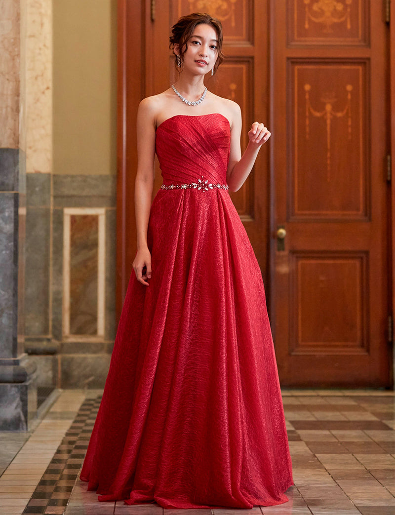 TWEED DRESS(ツイードドレス)のワインレッドロングドレス・チュール｜TB1760-WRDの全身正面画像です。