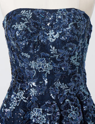 TWEED DRESS(ツイードドレス)のダークネイビーロングドレス・チュール｜TB1763-1-DNYのトルソー上半身正面画像です。