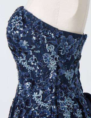 TWEED DRESS(ツイードドレス)のダークネイビーロングドレス・チュール｜TB1763-1-DNYのトルソー上半身側面画像です。