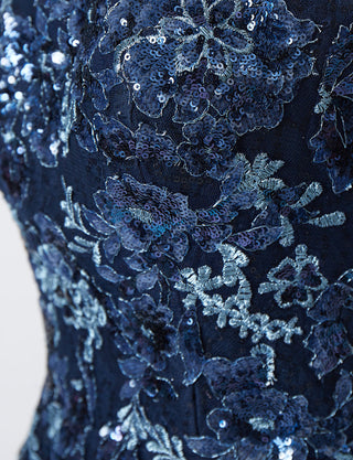 TWEED DRESS(ツイードドレス)のダークネイビーロングドレス・チュール｜TB1763-1-DNYの上半身装飾拡大画像です。