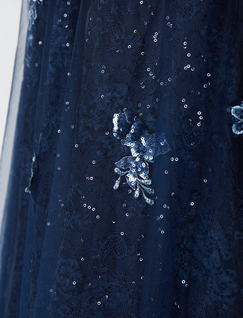 TWEED DRESS(ツイードドレス)のダークネイビーロングドレス・チュール｜TB1763-1-DNYのスカート生地拡大画像です。
