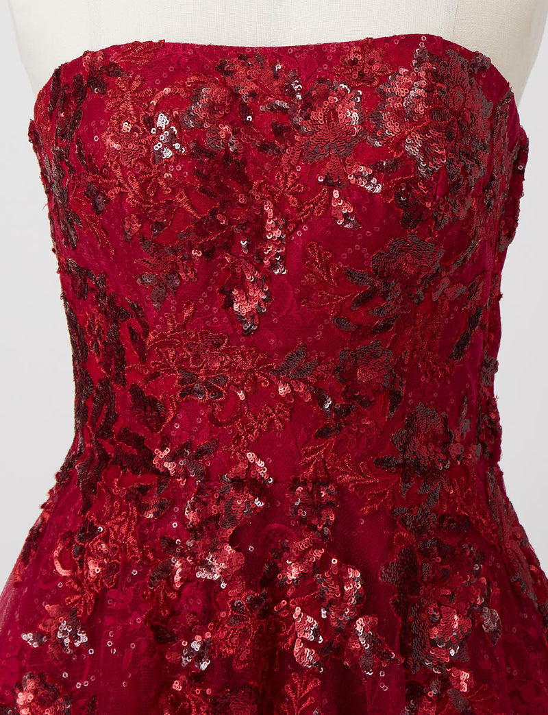 TWEED DRESS(ツイードドレス)のダークレッドロングドレス・チュール｜TB1763-1-DRDのトルソー上半身正面画像です。