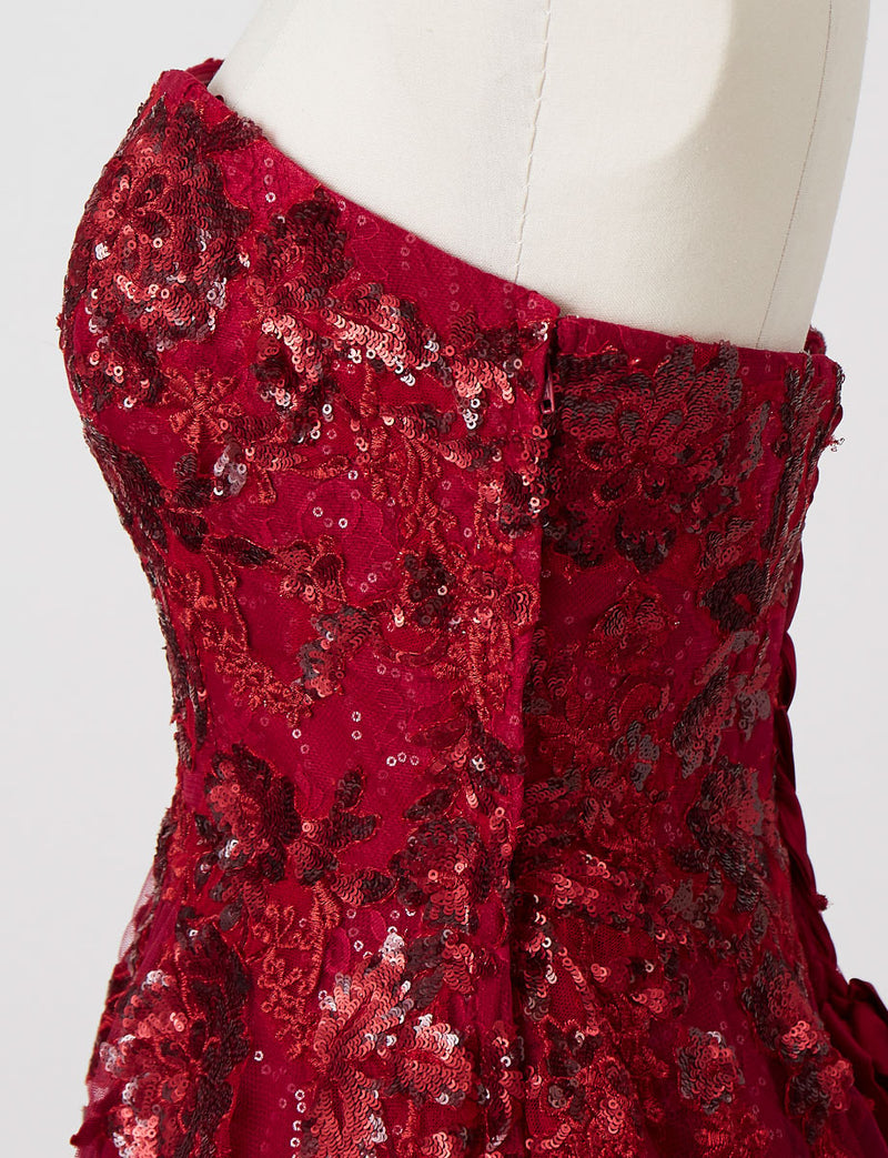 TWEED DRESS(ツイードドレス)のダークレッドロングドレス・チュール｜TB1763-1-DRDのトルソー上半身側面画像です。