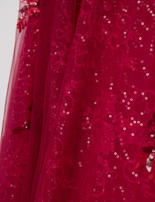 TWEED DRESS(ツイードドレス)のダークレッドロングドレス・チュール｜TB1763-1-DRDのスカート生地拡大画像です。