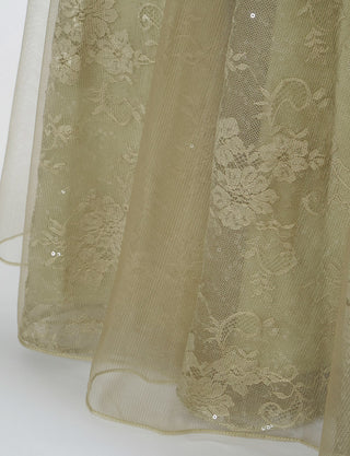 TWEED DRESS(ツイードドレス)のグリーンゴールドロングドレス・チュール｜TB1763-1-GNGDのスカート裾拡大画像です。