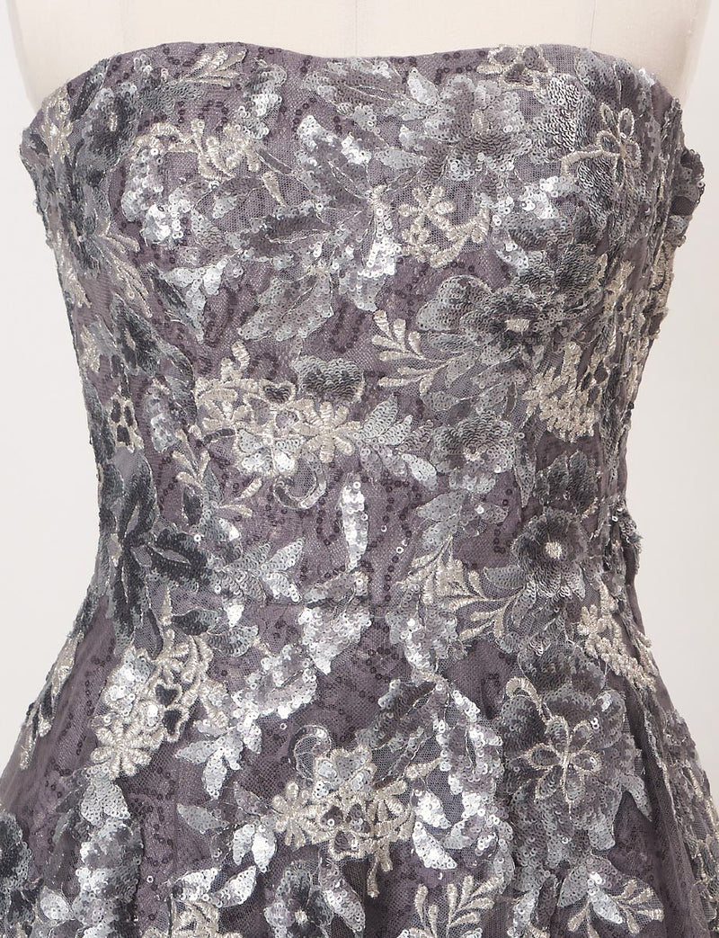 TWEED DRESS(ツイードドレス)のシルバーグレーロングドレス・チュール｜TB1763-1-SGYのトルソー上半身正面画像です。