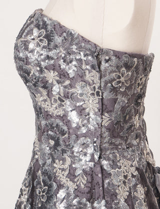 TWEED DRESS(ツイードドレス)のシルバーグレーロングドレス・チュール｜TB1763-1-SGYのトルソー上半身側面画像です。