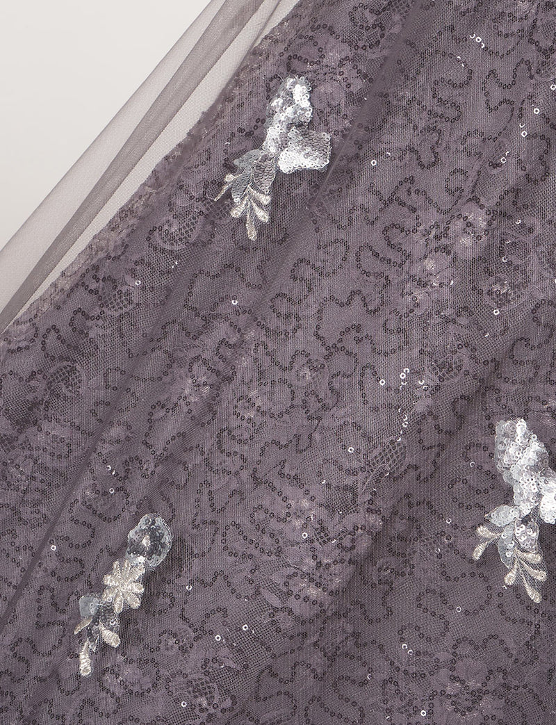 TWEED DRESS(ツイードドレス)のシルバーグレーロングドレス・チュール｜TB1763-1-SGYのスカート生地拡大画像です。