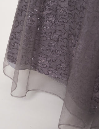 TWEED DRESS(ツイードドレス)のシルバーグレーロングドレス・チュール｜TB1763-1-SGYのスカート裾拡大画像です。