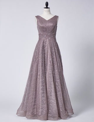TWEED DRESS(ツイードドレス)のグレーベージュロングドレス・チュール｜TB1764-1-GBEのトルソー全身正面画像です。