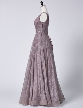TWEED DRESS(ツイードドレス)のグレーベージュロングドレス・チュール｜TB1764-1-GBEのトルソー全身側面画像です。