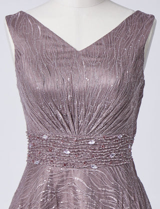TWEED DRESS(ツイードドレス)のグレーベージュロングドレス・チュール｜TB1764-1-GBEのトルソー上半身正面画像です。