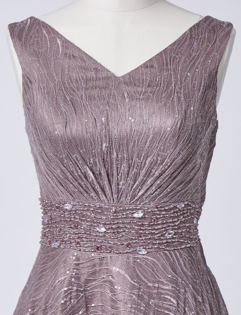 TWEED DRESS(ツイードドレス)のグレーベージュロングドレス・チュール｜TB1764-1-GBEのトルソー上半身正面画像です。
