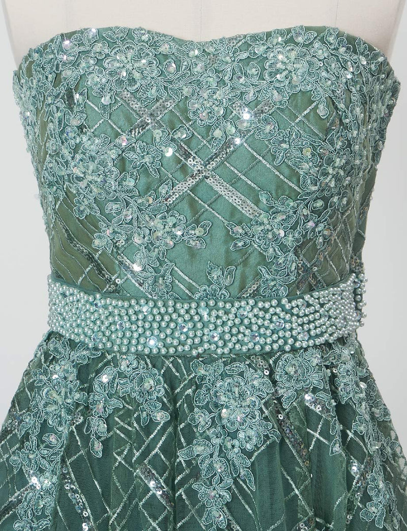 TWEED DRESS(ツイードドレス)のダークオリーブロングドレス・チュール｜TB1779-1-DOVのトルソー上半身正面画像です。