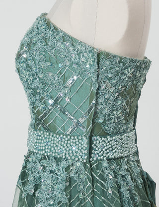 TWEED DRESS(ツイードドレス)のダークオリーブロングドレス・チュール｜TB1779-1-DOVのトルソー上半身側面画像です。