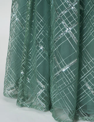 TWEED DRESS(ツイードドレス)のダークオリーブロングドレス・チュール｜TB1779-1-DOVのスカート裾拡大画像です。