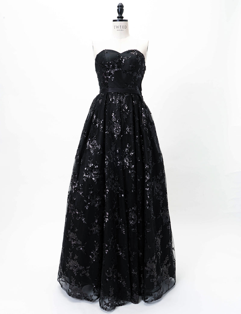 TWEED DRESS(ツイードドレス)のブラックロングドレス・チュール｜TB1784-1-BKのトルソー全身正面画像です。
