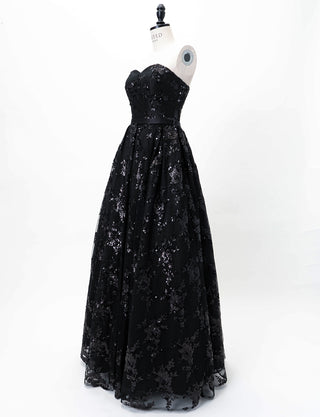 TWEED DRESS(ツイードドレス)のブラックロングドレス・チュール｜TB1784-1-BKのトルソー全身斜め画像です。